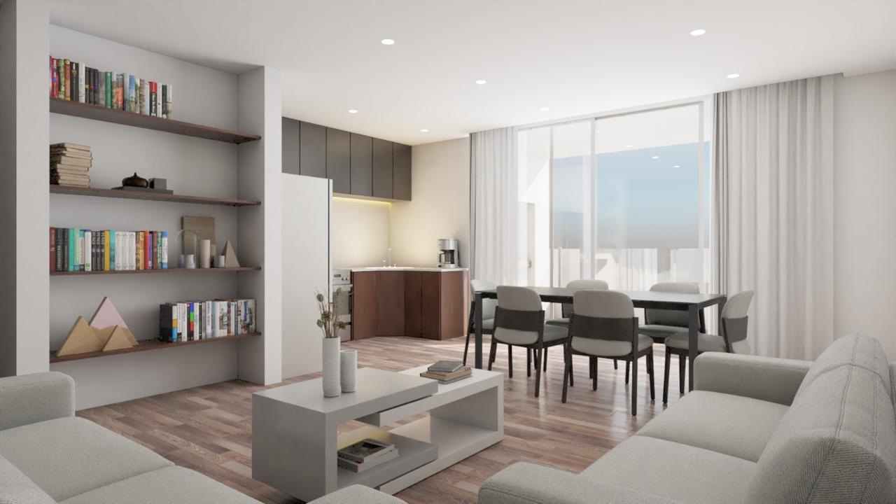 Render living con ventanal