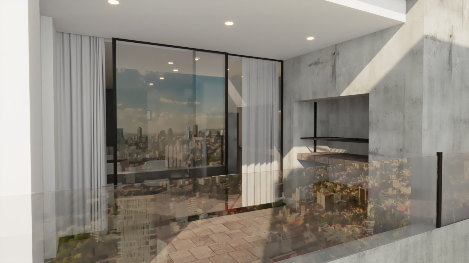Render terraza con parrilla